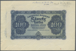 Latvia /Lettland: Rare PROOF Print Of 100 Latu 1923 P. 14p, Uniface Front Proof Print On Watermarked Paper, Dark Blue Co - Lettonia