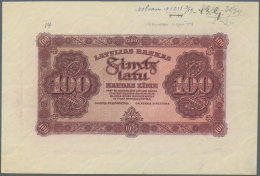 Latvia /Lettland: Rare PROOF Print Of 100 Latu 1923 P. 14p, Uniface Front Proof Print On Watermarked Paper, Dark Red Col - Lettonia