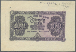 Latvia /Lettland: Rare PROOF Print Of 100 Latu 1923 P. 14p, Uniface Front Proof Print On Watermarked Paper, Dark Violet - Lettonie