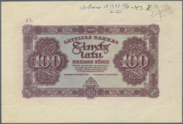 Latvia /Lettland: Rare PROOF Print Of 100 Latu 1923 P. 14p, Uniface Front Proof Print On Watermarked Paper, Violet Color - Lettonia