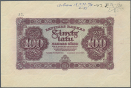 Latvia /Lettland: Rare PROOF Print Of 100 Latu 1923 P. 14p, Uniface Front Proof Print On Watermarked Paper, Violet Color - Latvia