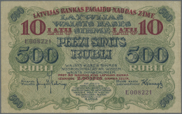 Latvia /Lettland: 10 Latu On 500 Rubli 1920 P. 13, Series "E", Sign. Kalnings, Light Center Fold, Creases At Borders And - Lettonie