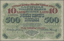 Latvia /Lettland: 10 Latu On 500 Rubli 1920 P. 13, Series "C", Sign. Kalnings, No Folds But Light Creases At Upper Borde - Lettonie