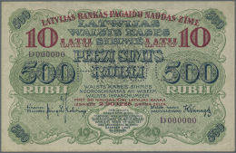 Latvia /Lettland: Rare SPECIMEN / Proof Print Of 10 Latu On 500 Rubli 1920 P. 13s/p Series "D", Uniface Print Of The Fro - Lettonie