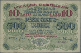 Latvia /Lettland: Rare SPECIMEN / Proof Print Of 10 Latu On 500 Rubli 1920 P. 13s/p Series "C", Uniface Print Of The Fro - Lettonia