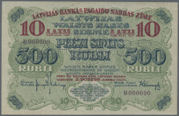 Latvia /Lettland: Rare SPECIMEN / Proof Print Of 10 Latu On 500 Rubli 1920 P. 13s/p Series "B", Front And Back Seperatly - Lettonia