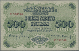 Latvia /Lettland: 500 Rubli 1920 P. 8c, Series "V", Sign. Kalnings, Minor Corner Bend At Lower Right, Otherwise Perfect, - Lettonia