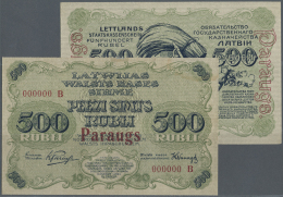 Latvia /Lettland: Rare SPECIMEN Of 500 Rubli 1920 P. 8as, Front And Back Seperatly Printed Unifcae On Banknote Paper, Ze - Lettonie