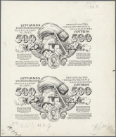 Latvia /Lettland: Unique Uncut Piece Of 2 Uniface Back Proofs On Unwatermarked Paper In Black Color, 184x217 Mm For 500 - Lettonia