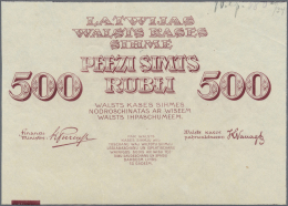 Latvia /Lettland: Unique PROOF Print Of 500 Rubli 1920 P. 8p, W/o Serial, Sign. Purins, Both Sides Show A Proof Of The F - Latvia