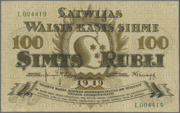 Latvia /Lettland: 100 Rubli 1919 P. 7e, Series "L", Sign. Kalnings, Light Center Bend, Light Corner Bend At Upper Right, - Lettonie