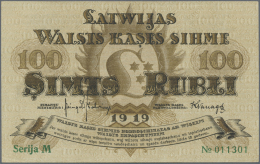 Latvia /Lettland: 100 Rubli 1919 P. 7c, Series "M", Sign. Kalnings, Light Dints At Left And Right Border, Unfolded, Cris - Lettonie