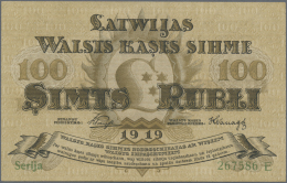 Latvia /Lettland: 100 Rubli 1919 P. 7b, Series "E", Sign. Purins, Crisp Original Paper, Condition: UNC. - Lettonie