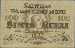 Latvia /Lettland: 100 Rubli 1919 P. 7b, Series "C", Sign. Purins, Vertical Folds And Creases In Paper, No Holes Or Tears - Lettonie