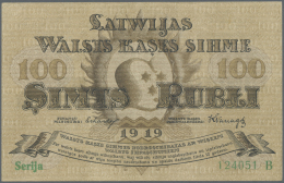 Latvia /Lettland: 100 Rublis 1919 P. 7a, Series "B", Sign. Erhards, Light Center Fold And Corner Bends, Strong Crisp Pap - Lettonie