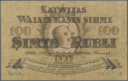 Latvia /Lettland: 100 Rubli 1919 P. 7a, Series "A", Sign. Erhards, Center Fold And Light Handling In Paper, Paper Still - Lettonia