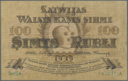 Latvia /Lettland: 100 Rubli 1919 P. 7a, Series "A", Sign. Erhards, Center Fold And Light Handling In Paper, Paper Still - Latvia