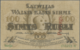 Latvia /Lettland: Rare SPECIMEN Note Of 100 Rubli 1919 P. 7s, Series "A", Sign. Erhards, With 2 Red Vertical PARAUGS Ove - Lettonia