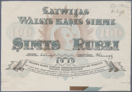 Latvia /Lettland: Rare Uniface Front PROOF Print Of 100 Rubli 1919 P. 7p, W/o Serial, Sign. Erhards, Brown/blue Print On - Lettonia