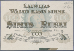 Latvia /Lettland: Rare Uniface Front PROOF Print Of 100 Rubli 1919 P. 7p, W/o Serial, Sign. Erhards, Blue/brown Print On - Lettonia