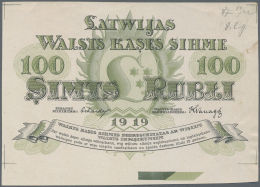 Latvia /Lettland: Rare Uniface Front PROOF Print Of 100 Rubli 1919 P. 7p, W/o Serial, Sign. Erhards, Black/green Print O - Lettonie