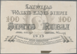 Latvia /Lettland: Rare Uniface Front PROOF Print Of 100 Rubli 1919 P. 7p, W/o Serial, Sign. Erhards, Black/brown Print O - Lettonie