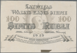 Latvia /Lettland: Rare Uniface Front PROOF Print Of 100 Rubli 1919 P. 7p, W/o Serial, Sign. Erhards, Black/brown Print O - Letonia