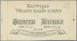 Latvia /Lettland: Rare Uniface Front PROOF Print Of 100 Rubli 1919 P. 7p, W/o Serial, Sign. Erhards, Black Print On Whit - Lettonia