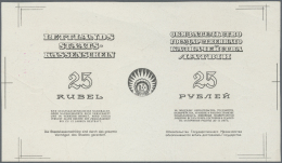 Latvia /Lettland: Rare BACK SIDE PROOF Of 25 Rubli 1919 P. 5p, Uniface Printed In Black Color On White Paper, Handling A - Lettonie