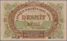 Latvia /Lettland: 10 Rubli 1919 P. 4b, Series "Bd", Sign. Erhards, Radar Number "057750", Light Vertical Folds In Paper, - Lettonia