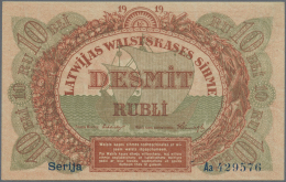 Latvia /Lettland: 10 Rubli 1919 Series "Aa", Sign. Erhards, Only One Light Dint At Upper Right, Otherwise Perfect Crisp, - Latvia