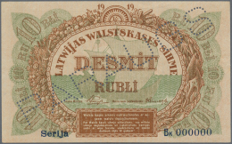 Latvia /Lettland: Rare SPECIMEN Of 10 Rubli 1919 Series "Bk", P. 4cs, With Zero Serial Numbers, Perforation "Paragus" In - Lettonia