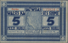 Latvia /Lettland: 5 Rubli 1919 P. 3b, Series "C", Signature Erhards, Light Dints At Lower Right Corner, No Folds, No Hol - Lettonia