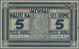 Latvia /Lettland: Rare SPECIMEN Note 5 Rubli 1919 Series "G", Zero Serial Number, Handwritten "PARAGUS" Overprint In Cen - Lettonia