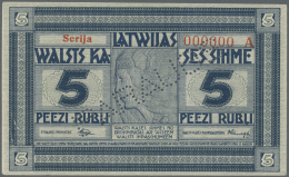 Latvia /Lettland: Rare SPECIMEN Note 5 Rubli 1919 Series "A", Zero Serial Number, "PARAGUS" Perforation At Center, Signa - Lettonie