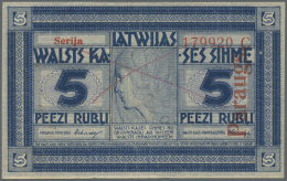 Latvia /Lettland: Rare SPECIMEN Note 5 Rubli 1919 Series "C", Regular Serial Number, "PARAGUS" Overprint In Red At Right - Lettonie