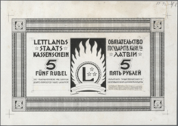 Latvia /Lettland: Large Size 250mm X 175mm Uniface Back Proof Print Of 5 Rubli 1919 P. 3p, Printed In Black On Unwaterma - Lettonie