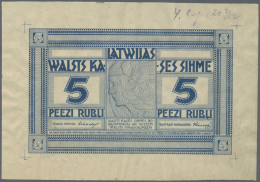 Latvia /Lettland: Unique PROOF Print Of 5 Rubli 1919 P. 3a-b(p), Without Date, Signature Erhards, Front Proof, Uniface P - Lettonia