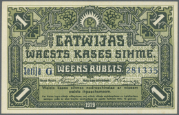 Latvia /Lettland: 1 Rubli 1919 P. 2b, Series "G", In Very Crisp Original Condition: UNC. - Lettonia