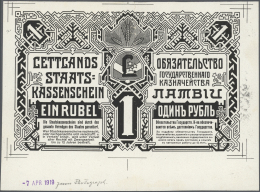 Latvia /Lettland: Unique Proof Print Of 1 Rublis 1919 P. 1p, Front And Back Separately Printed On Unwatermarked Paper In - Lettland