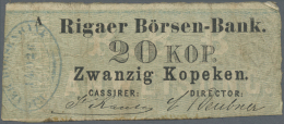 Latvia /Lettland: Rare Note 20 Kopeks 1863 Series "A", P. A3, Rigaer Bursen-Bank, Used With Several Folds And Creases, B - Lettonie