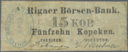 Latvia /Lettland: Rare Note 15 Kopeks 1863 Series "A", P. A2, Rigaer Bursen-Bank, Stronger Used With Several Folds And C - Lettonia