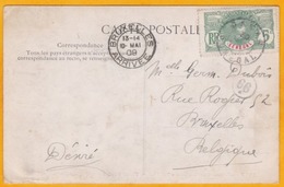 1909 - CP De Dakar, Sénégal, AOF Vers Bruxelles, Belgique - Timbre Faidherbe 5 C Seul - Cad Arrivée - Vue Place Protet - Lettres & Documents