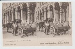 BRUXELLES - BELGIQUE - CARTE STEREOSCOPIQUE - DEVANT LA MAISON DU ROI - ATTELAGE - Vervoer (openbaar)