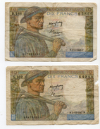 10 Francs -mineur 2 Billets -1949/1947 - 10 F 1941-1949 ''Mineur''