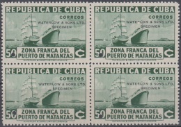 1936-310 CUBA REPUBLICA 1936. Ed.285. 50c ZONA FRANCA SHIP PROOF BLOCK 4 WATERLOW & SON. COLORES DIFERENTES. - Neufs