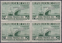 1936-310 CUBA REPUBLICA 1936. Ed.285. 50c ZONA FRANCA SHIP PROOF BLOCK 4 WATERLOW & SON. COLORES DIFERENTES. - Ungebraucht