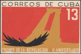 1964.85 CUBA 1964. BOCETO RECHAZADO. V ANIV REVOLUCION. CAIDA DEL AGUILA MONUMENTO DEL MAINE. 20,5 X 13,5 Cm. PINTADO A - Ongebruikt