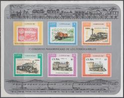 1987.51 CUBA MNH 1985. SPECIAL FORMAT SHEET. CONGRESO PANAMERICANO HISTORIA DEL FERROCARRIL RAILROAD RAILWAYS TRAIN LOCO - Neufs