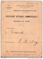 Carte De Convocation à L'Examen/ Certificat D'Etudes Commerciales/ Préfecture De La Seine/1900   VP515 - Material Y Accesorios